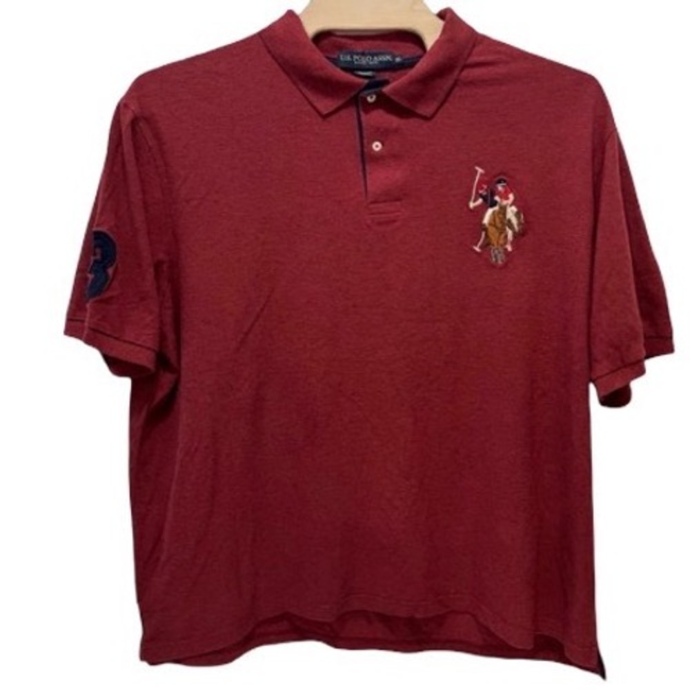 US Polo Assn Mens 3XL Burgundy Red Short Sleeve Double Horseman Logo Polo Shirt